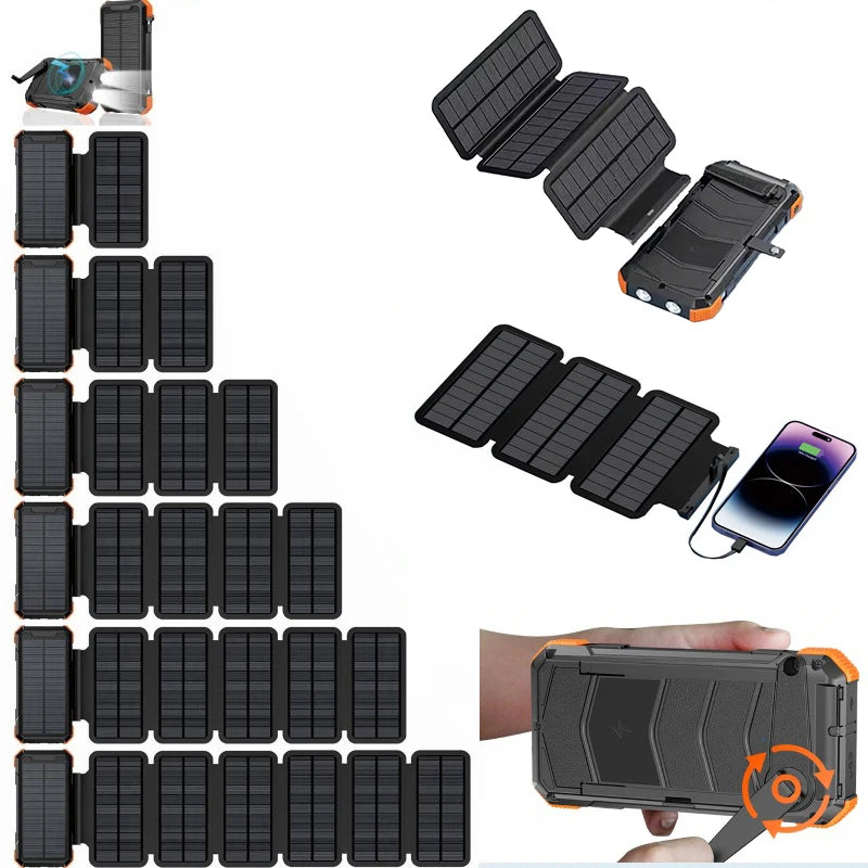 NovaGrid Hand Crank Solar Power Bank 20000mAh with 6 Solar Panel Wireless Charger Powerbank for iPhone 17 Samsung Xiaomi External Battery