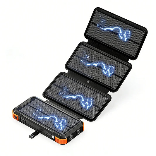 NovaGrid Hand Crank Solar Power Bank 20000mAh with 6 Solar Panel Wireless Charger Powerbank for iPhone 17 Samsung Xiaomi External Battery